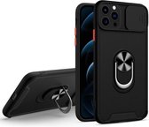 Sliding Camera Cover Design TPU + PC Magnetische schokbestendige hoes met ringhouder voor iPhone 13 Pro (zwart)