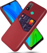 Voor Huawei P smart 2020 Doek Textuur PC + PU lederen achterkant Schokbestendig hoesje met kaartsleuf (rood)