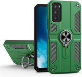 Koolstofvezelpatroon PC + TPU-beschermhoes met ringhouder voor vivo V20 SE (donkergroen)