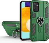 Voor Samsung Galaxy A82 5G koolstofvezelpatroon pc + TPU-beschermhoes met ringhouder (groen)