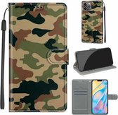 Spanning Gekleurde Tekening Magnetische Sluiting Horizontale Flip PU Lederen Case met Houder & Kaartsleuven Voor iPhone 13 (C12 Groen Geel Camouflage)