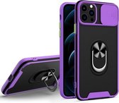 Sliding Camera Cover Design TPU + PC Magnetische schokbestendige hoes met ringhouder voor iPhone 13 Pro Max (paars)