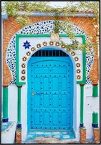 Poster mooie blauwe deuren in Marokko - 13x18 cm