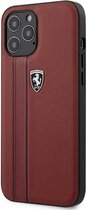 errari Off Track Genuine Leather Hard Case with Contrasted Stitched and Embossed Lines for iPhone 12 / 12 Pro (6.1") - Red