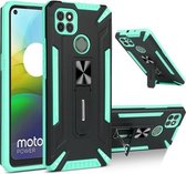 Voor Motorola Moto G9 Power War-god Armor TPU + PC Schokbestendige magnetische beschermhoes met opvouwbare houder (groen + zwart)