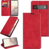 Voor Google Pixel 6 Pro Retro-skin Business Magnetische Suction Leather Case met Houder & Kaartsleuven & Portemonnee (Rood)