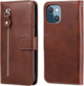 Mode Kalf Textuur Rits Horizontale Flip Leren Case met Standaard & Kaartsleuven & Portemonnee Functie Voor iPhone 13 mini (Bruin)