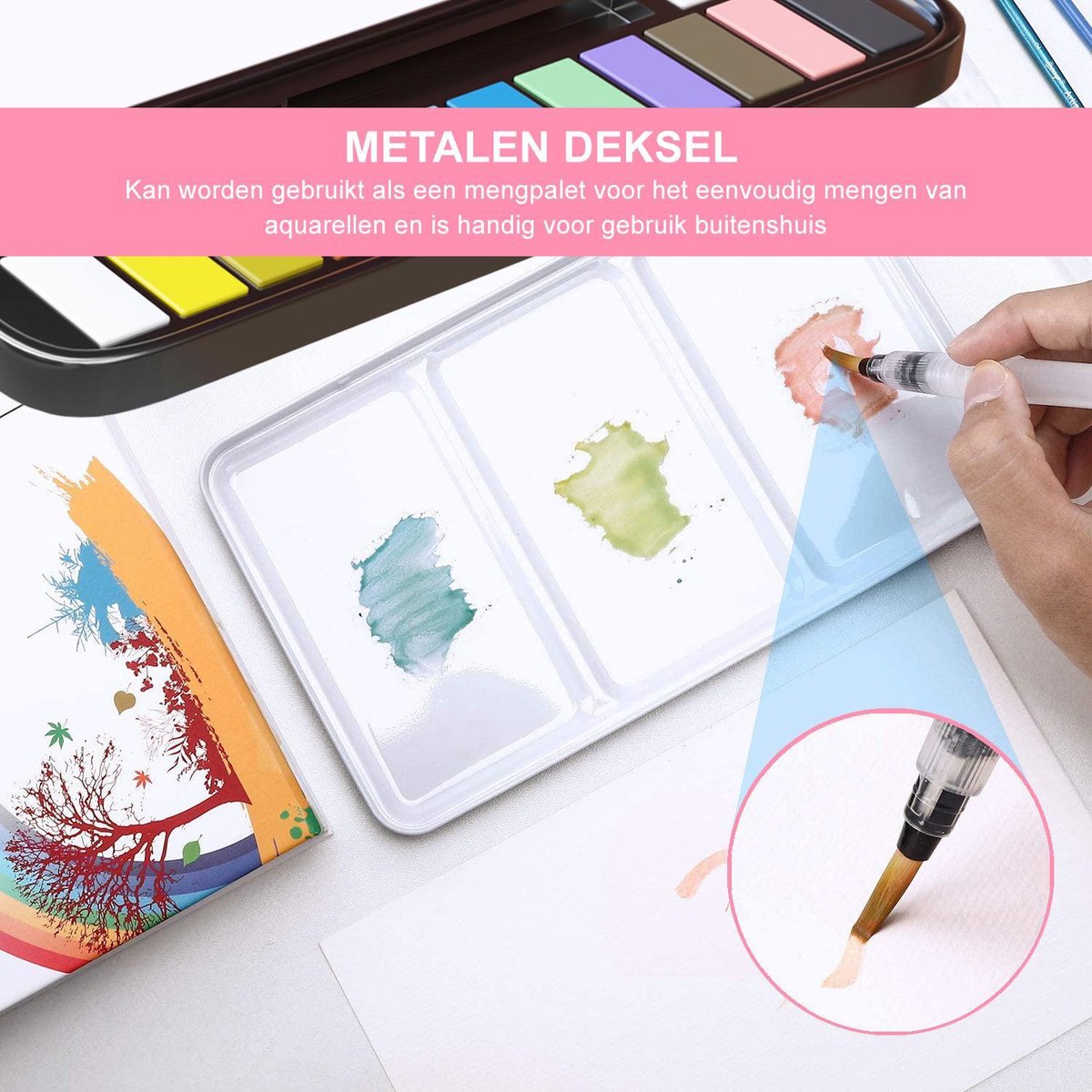 Rubye® Waterverf - Aquarelverf - Brush Pen - Penseel - Verven - Waterverf Volwassenen - Waterverf Kinderen - Schilderen op Nummer - 12 Kleuren — afbeelding 4