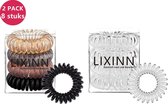 LIXINN® Spiraal haarelastiekjes - 8 stuks - Ø 4 cm - Telefoonkabel haarelastiek - Trendy kleuren - Zwart - Bruin - Amber - Grijs - Crystal Clear - Gekleurde haarelastiek - Haaraccessoires - M