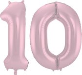 De Ballonnenkoning - Folieballon Cijfer 10 Pastel Roze Metallic Mat - 86 cm