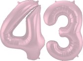 De Ballonnenkoning - Folieballon Cijfer 43 Pastel Roze Metallic Mat - 86 cm