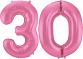 De Ballonnenkoning - Folieballon Cijfer 30 Roze Metallic Mat - 86 cm