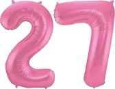 De Ballonnenkoning - Folieballon Cijfer 27 Roze Metallic Mat - 86 cm