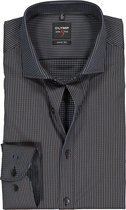 OLYMP Level 5 body fit overhemd - bruin met blauw structuur - Strijkvriendelijk - Boordmaat: 43
