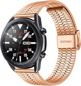 Stalen Smartwatch bandje - Geschikt voor  Samsung Galaxy Watch 3 45mm roestvrij stalen band - rosé goud - Strap-it Horlogeband / Polsband / Armband