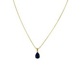 Silventi 9SIL-21472 Zilveren Ketting met Hangertje - Dames - Zirkonia - Donker Blauw - Druppel - 10 x 7 mm - Ankerschakel - 38 + 7 cm  - Zilver - Gold Plated (Verguld/Goud op Zilve