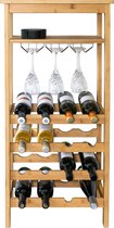 QUVIO Wijnrek staand - Wijnrek hout - Wijnrek - Wijnrekken - Wijnkast - Wijnaccessoires - Voor 16 flessen + Ophangrek glazen