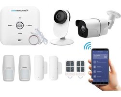 GSM WiFi Draadloos alarmsysteem voor woning met binnen en- buitencamera - Beveiligingssysteem zonder abonnement - Pro pakket - Volledige huisbeveiliging