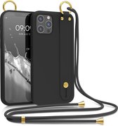 kwmobile Hoesje voor Apple iPhone 12 Pro Max - Telefoonhoesje met koord en handgreep - Hoes voor smartphone in zwart