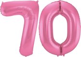 De Ballonnenkoning - Folieballon Cijfer 70 Roze Metallic Mat - 86 cm