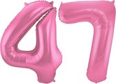 De Ballonnenkoning - Folieballon Cijfer 47 Roze Metallic Mat - 86 cm