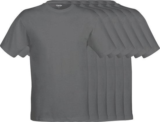 Classinn® Basic T-SHIRT rond hals antraciet - M - gekamde katoen 160g. p/m² - 6 pack - Lengte 73 cm