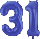 De Ballonnenkoning - Folieballon Cijfer 31 Blauw Metallic Mat - 86 cm