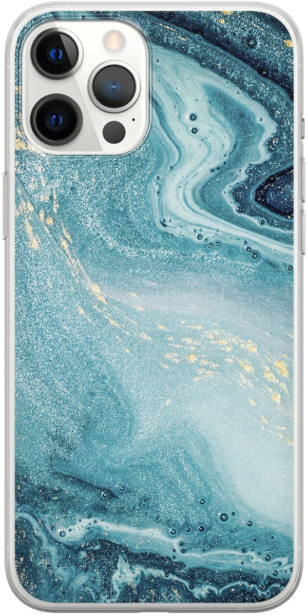 Leuke Telefoonhoesjes - Geschikt voor iPhone 12 Pro Max - Marmer blauw - Soft case - TPU - Blauw