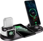 The Life Style Goods - 6 in 1 Qi Draadloze Oplader voor iPhone en Android - Wireless Charger 10W - Draadloos Qi Station Telefoon GSM Lader - Draadloze opladers - Magsafe oplader iPhone AirPods en Smartwatch - Zwart