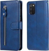 Voor Samsung Galaxy A03s Mode Kalf Textuur Rits Horizontale Flip Lederen Case met Stand & Kaartsleuven & Portemonnee Functie (Blauw)