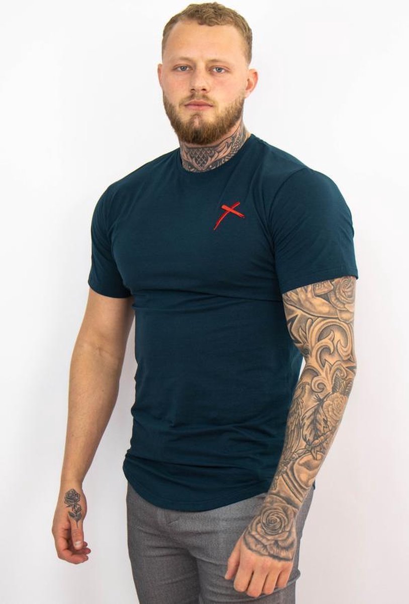 REJECTED CLOTHING - T-Shirt - Donker Blauw - Slim Fit - Maat XXL