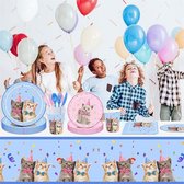 113 delig verjaardagset - Thema: Kat - met kopjes, bestek en tafelkleed -  Versiering voor feestjes, verjaardag - feestdecoratie