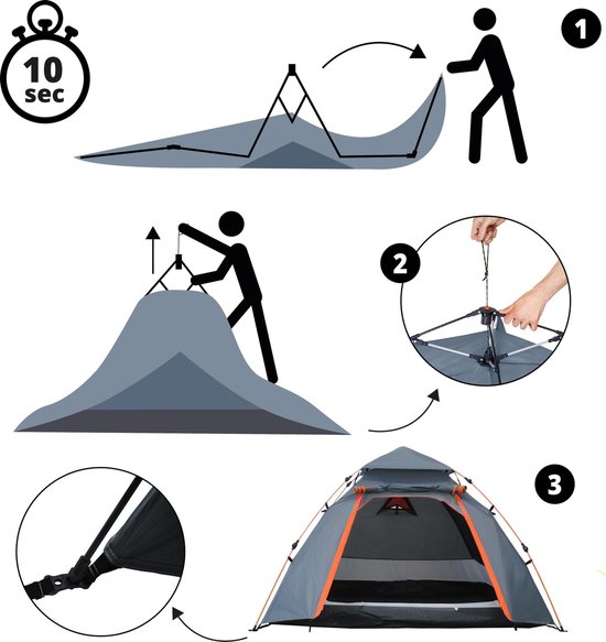 Where Tomorrow Pop Up Familietent Kattenbak Tent 3 Persoons Tent Camping Festival Grijs 220 x 220 x 130 cm van Where Tomorrow — afbeelding 2