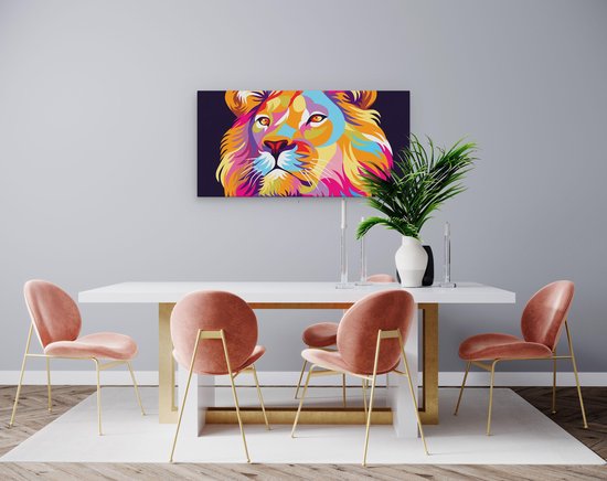 Artaza - Peinture sur toile - Lion coloré - Tête de lion - Abstrait - 80x40 - Photo sur toile - Impression sur toile