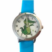 Horloge groene krokodil- blauw bandje-3 cm -kinderen-extra batterij-Charme Bijoux