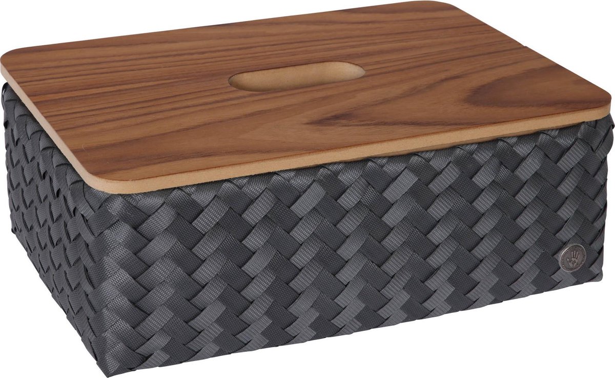 Opbergmand - Rechthoekige mand met deksel - Organizer - Woonkamer - Kinderkamer - Badkamer - Babykamer - Duurzaam & handgevlochten - Handed By Grand ideal with lid - donker grijs - dark grey