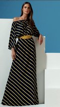 MKL - Dames lange zomerjurk - Kleur donkerblauw en geel  - Braziliaanse Mode, - Lente/ Zomer - Chic -Elegant Vrolijke Vrouwen jurk effen - Vintage Lange Maxi Jurk - Jurk Sea Style Riviera Cholet -Maat: S/M