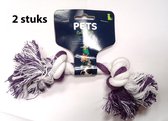 2 x honden speeltouw - flostouw - hondenspeelgoed - paars met wit - set van 2 stuks