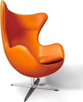 OHNO Furniture Copenhagen Lounge Stoel - Egg Chair, Imitatieleer, RVS, Oranje