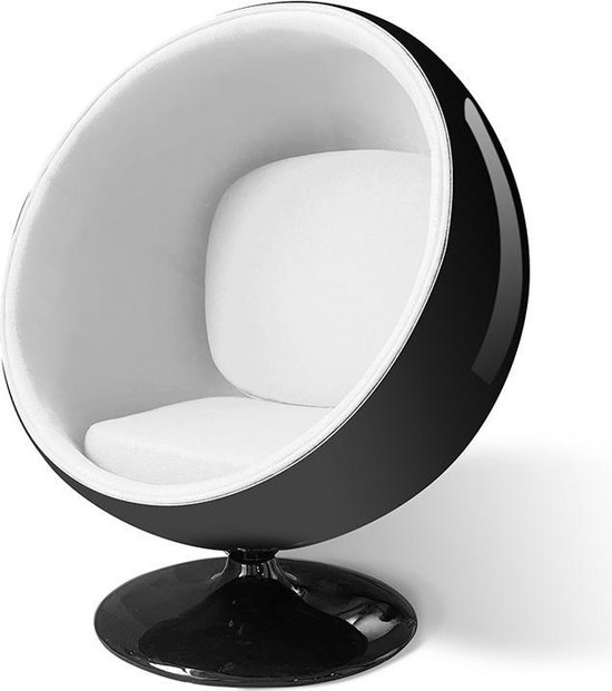 OHNO Furniture Bolton Lounge Stoel - Bal stoel, Moderne Stoel, Sierstoel, Glasvezel, Zwart, Wit