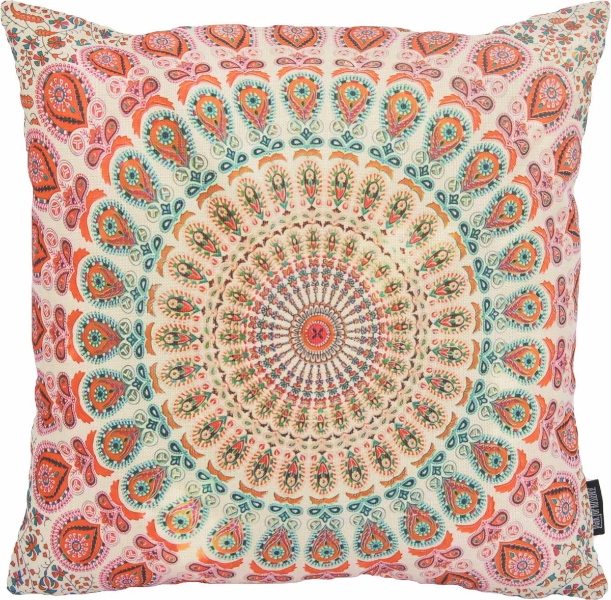 Gek op Kussens! Ibiza Circle Mandala Kussenhoes - Katoen/Linnen - 45 x 45 cm groen/rood/creme