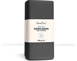 Loom One Hoeslaken – 100% Jersey Katoen – 180x220 cm – tot 40cm matrasdikte– 160 g/m² – voor Boxspring-Waterbed - Antraciet