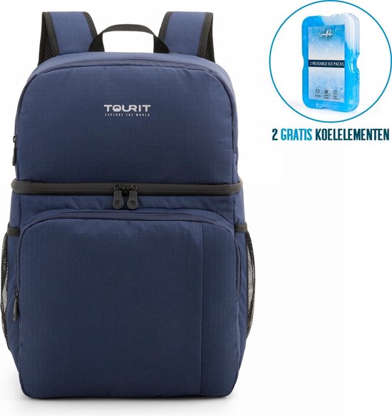Koeltas Rugzak (28L) + Gratis 2 Sunflake Koelelementen - 16 Blikjes - Lunchtas voor Dames en Heren - Picknicktas - Blauw
