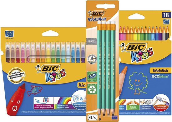 BIC Back to École Kids Crayons de couleur, Feutres & Crayon Set 3-en-1 pour  les... | bol.com
