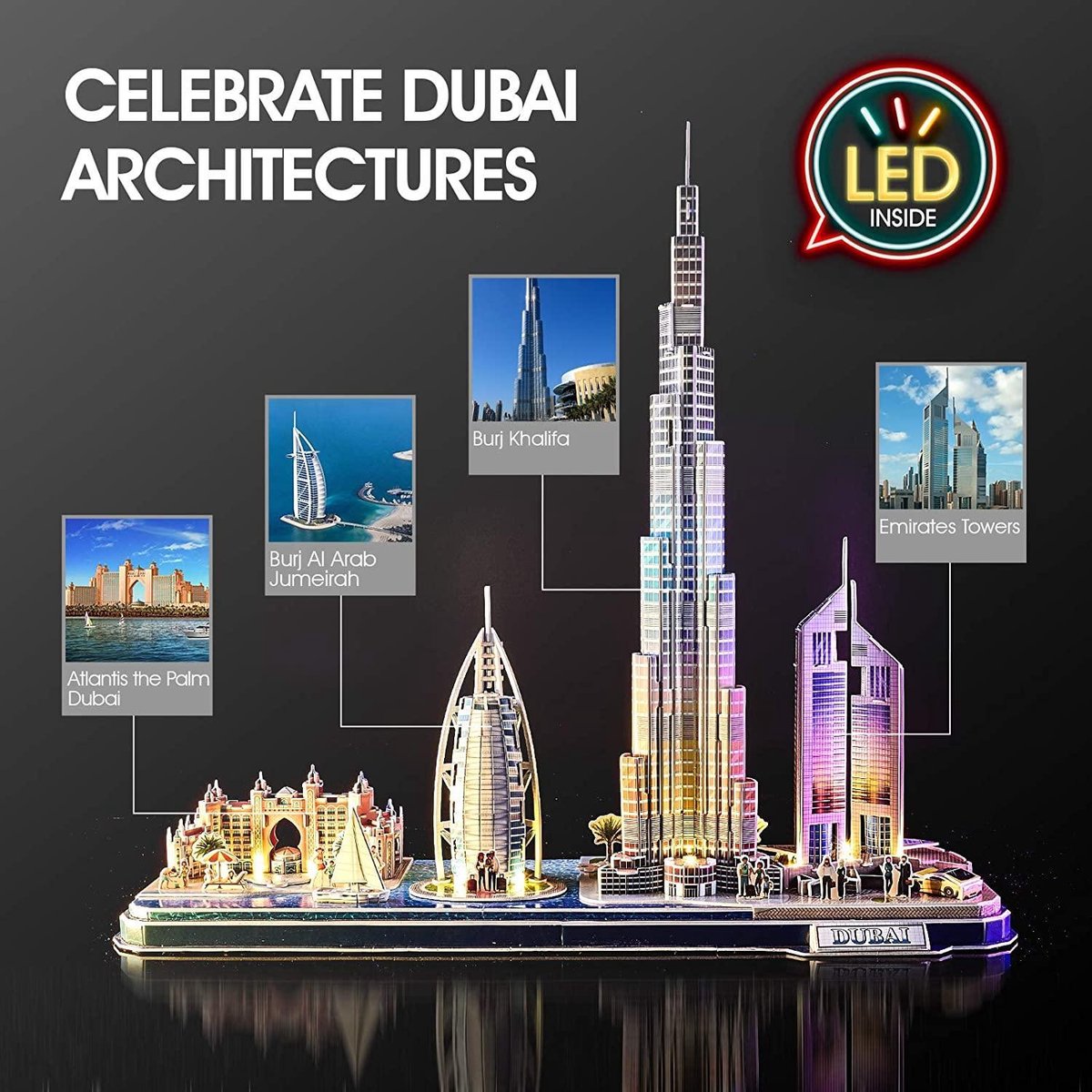 Puzzle 3D - Dubai LED Cityline | Maquette A Construire | Puzzle 3D Adulte  Et Puzzle 3D Enfant | Puzzle Enfant 8 Ans | Maquette Jouet Enfant | 182