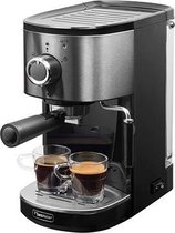 Bestron espressomachine voor 2 cups, halfautomatische koffiemachine met draaibaar stoompijpje, inclusief geïntegreerde kopjesverwarmer, afneembaar waterreservoir & 15Bar pompdruk, 1450 Watt, kleur: zilver