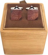 Stalen Manchetknopen +houten inlay en houten doosje