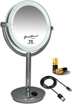 Metalen verlichte Make-up LED Spiegel chroom 7x vergroting 19cm doorsnee, inculsief 4x AA batterijen