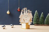 2 x 3D Pop up goud wit kerstkaart met sneeuwvlokken en kerstboom incl. enveloppen en 8 feestelijke sluitzegels
