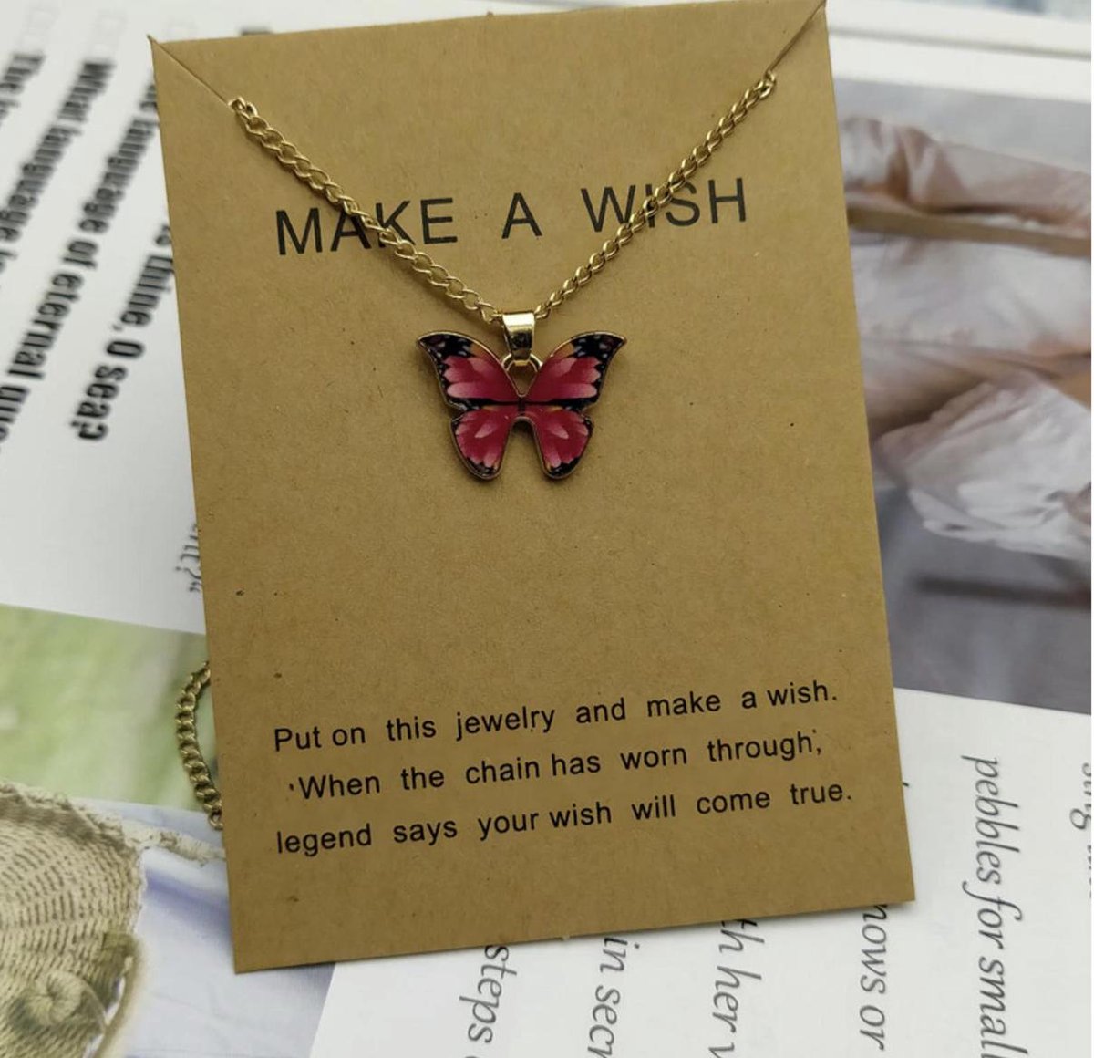 Cabantis Vlinder-Ketting|Horoscoop|Ketting Dames|Ketting Heren| |Unisex|Goudkleurig|Zwart-Roze